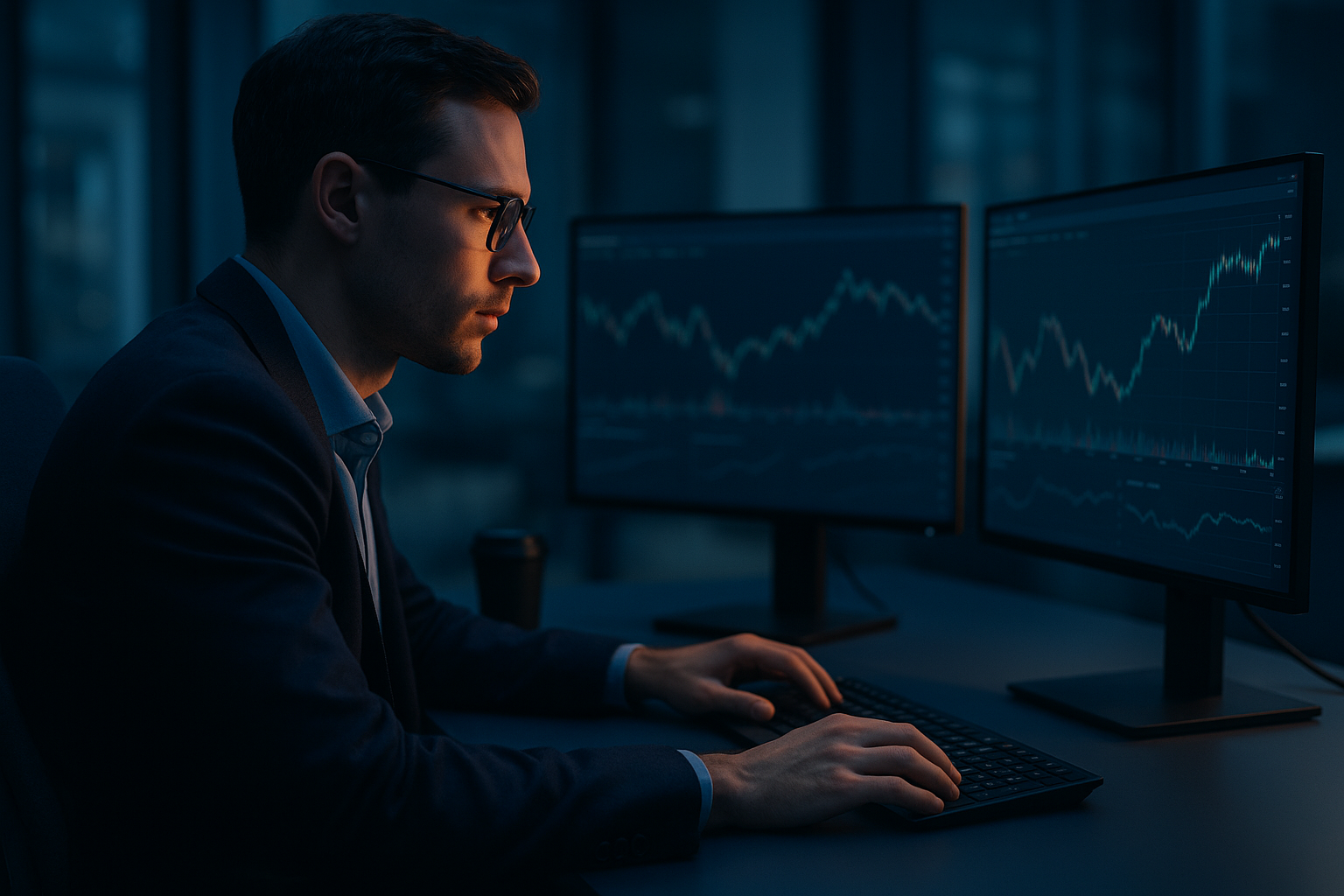 Financial analyst reviewing real-time financial data.