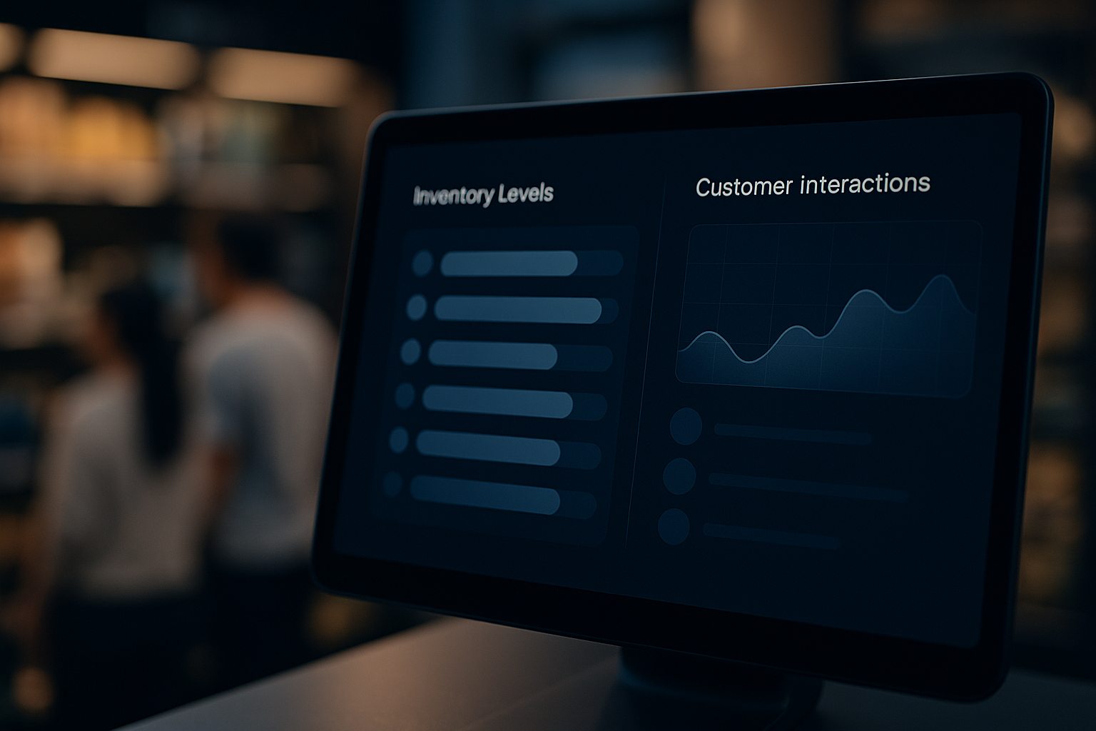 Digital dashboard showing real-time business data.