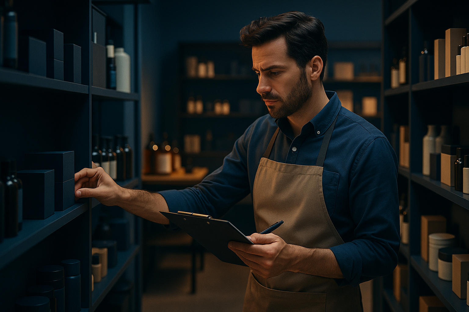 Small business owner performing a physical inventory check