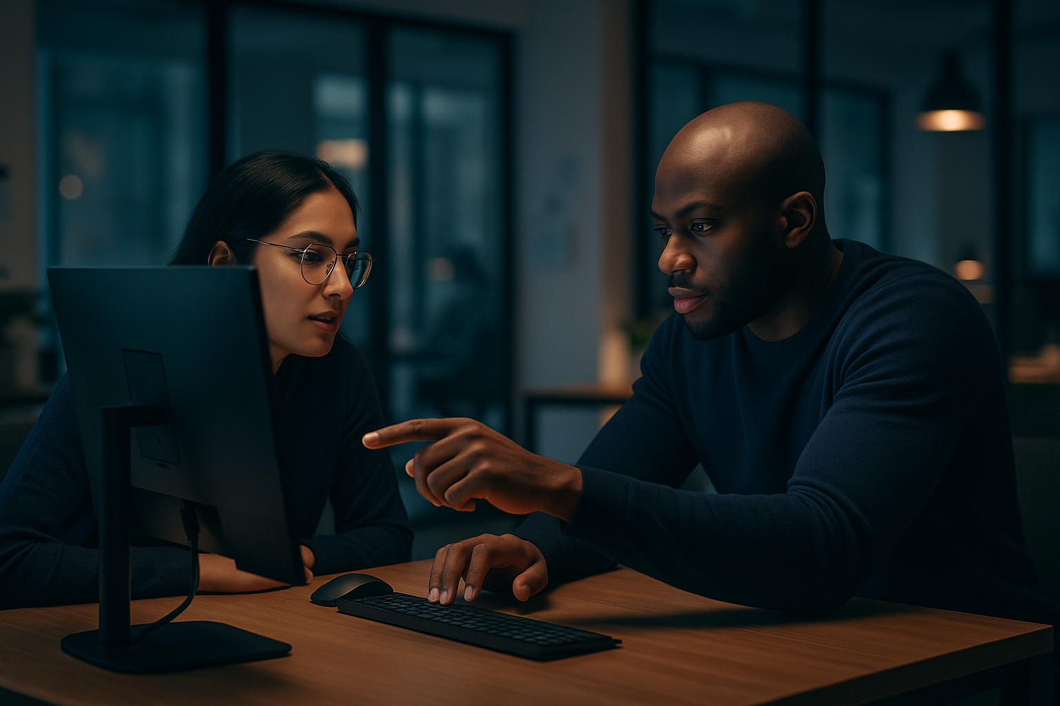 Employees collaborating on a digital knowledge base.
