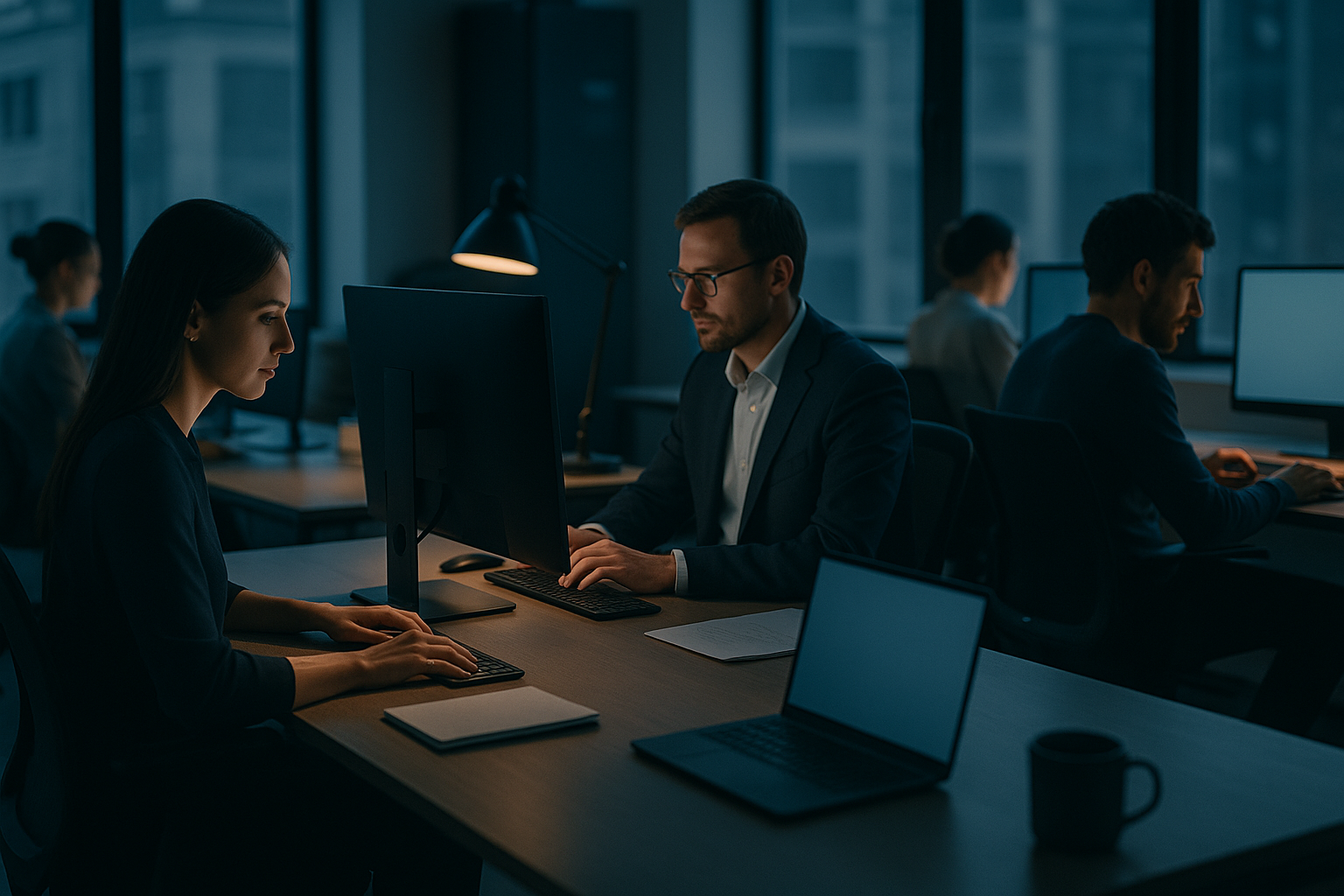 Employees working efficiently with digital tools.