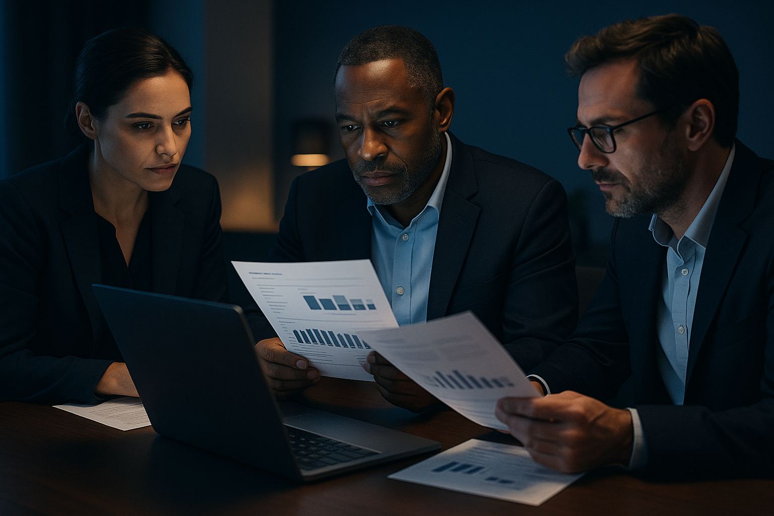 Managers reviewing ERP cash flow reports.