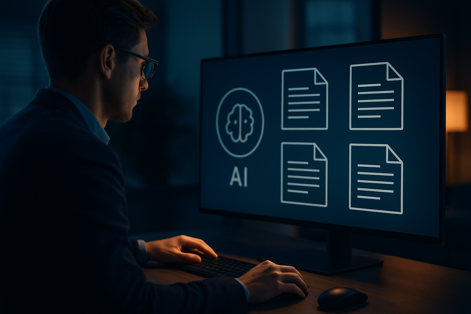 Admin employee using AI for document management.