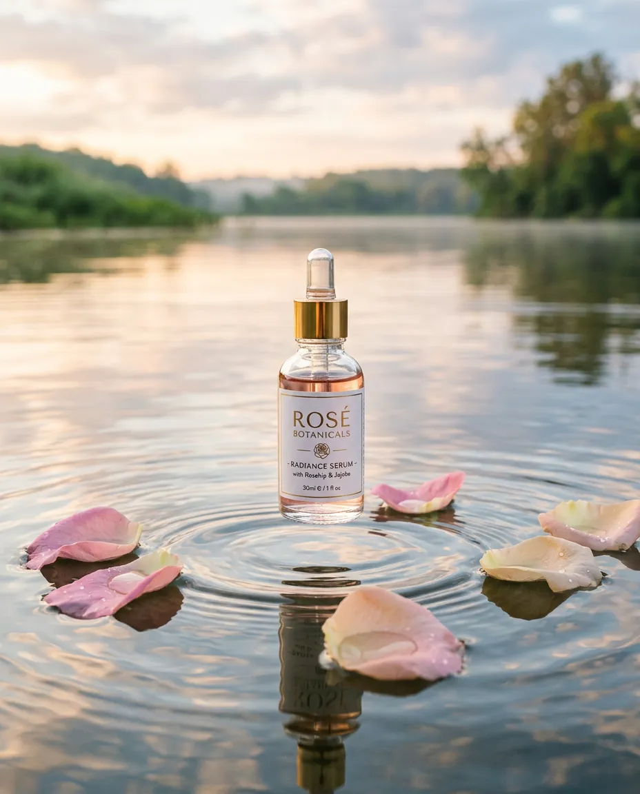 Rose serum product shot made with Nabik.ai Studio